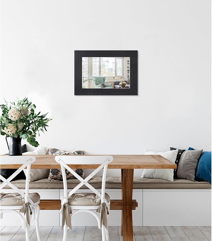 Black Vintage Rustic Wood Framed Wall Mirror Farmhouse Rectanglular Antique - Image 2
