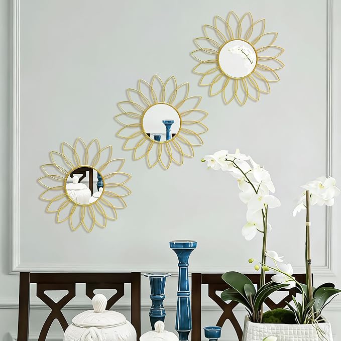 3 Pack Metal Mirrors for Wall Sunburst Wall Mirrors Home Décor Decorative - Image 4