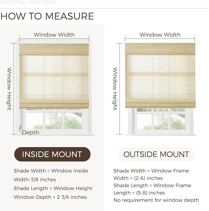 TWOPAGES Natural Woven Ramie Roman Shades, Custom Cordless No Drill or - Image 7