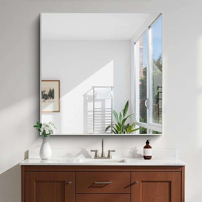 KOCUUY Silver Mirror, HD Tempered Glass, Anti-Rust Frame, Modern Design - Image 6