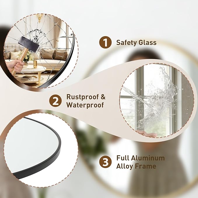 NEWBULIG 28 Inch Round Wall Mirror, Bathroom Mirror - Image 4