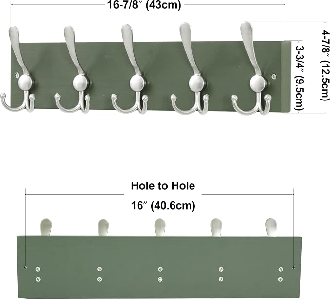 SKOLOO Creations Forest Green Solid Wood Wall Mounted Coat Rack, 5 Hooks - Image 7