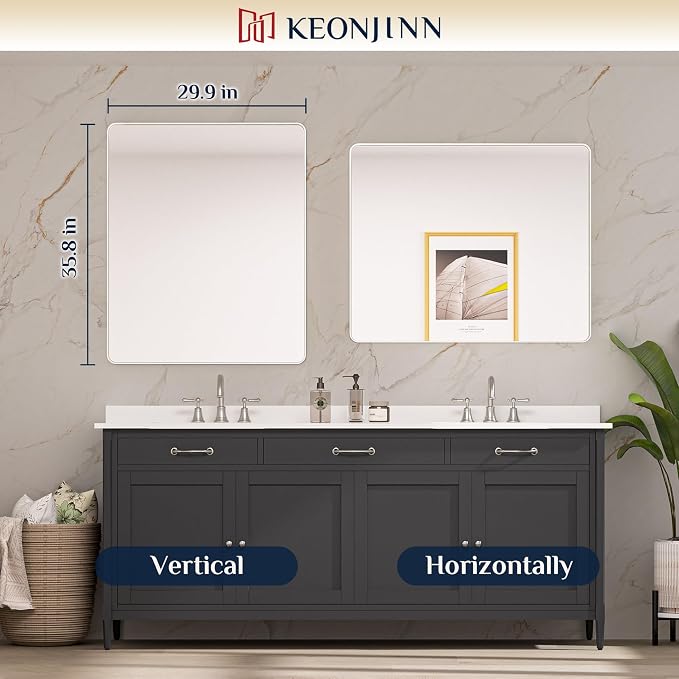 Keonjinn 30 x 36 Brushed Nickel Bathroom Mirrors - Image 8