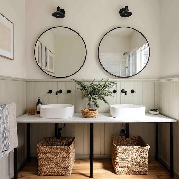 Sunniry Black Round Mirror 24 inch, 2 Pack Black Circle Mirror, Round Bathroom - Image 6