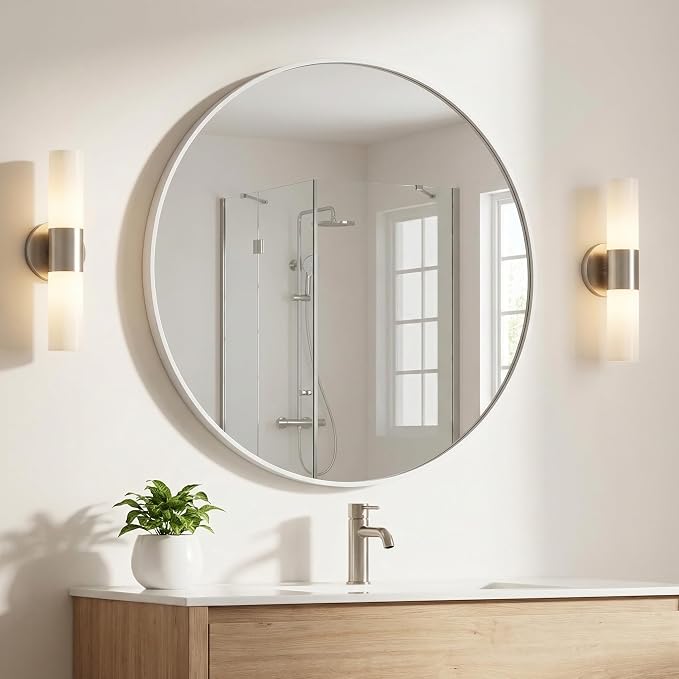 HARRITPURE Round Mirror 24" White Wall Mounted Circle Mirrors Vanity Mirror - Image 7