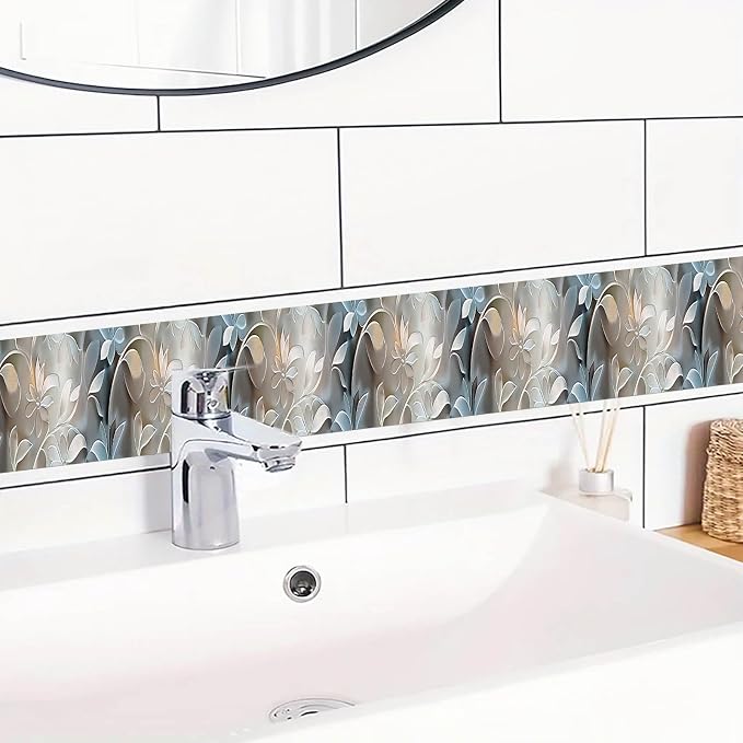 IVN Wallpaper Border Peel and Stick Wall Accent PVC Embossed Silver Floral - Image 5