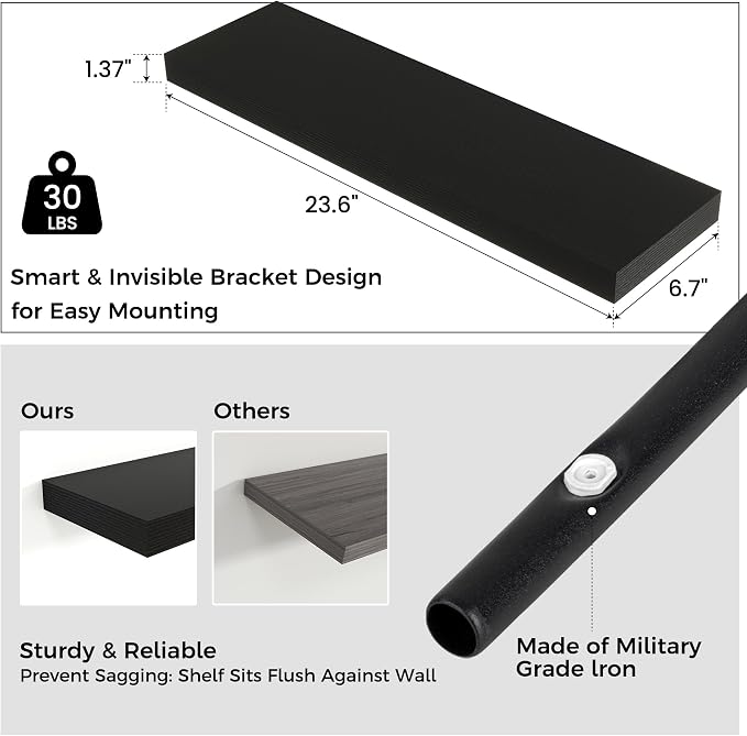 Venusmiles Floating Shelves for Wall 24 inch Long, Engineered Wood Wall Shelves - Image 3