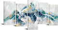 LevvArts Large 5 Piece Abstract Canvas Wall Art Teal Green and Gold Mountain by LevvArts
