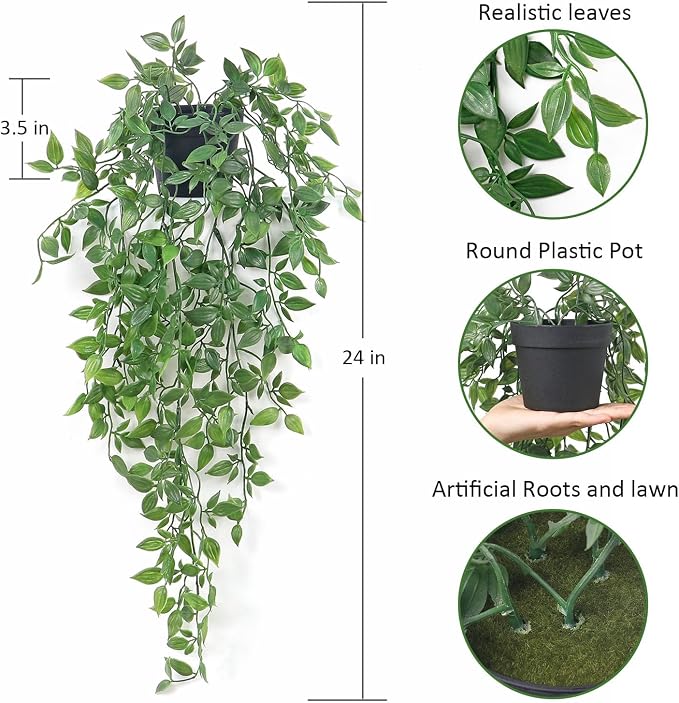 Artificial Hanging Plants Fake Small Potted Plants Faux Mandala Vines Plastic - Image 2