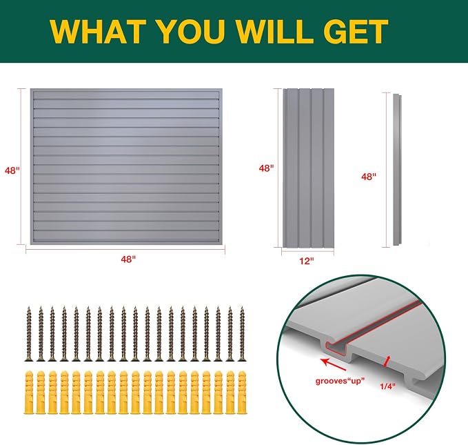 Yuzzy Slat Wall Paneling 4 x 4ft, Garage Slatwall Panel Wall Storage Systems - Image 4