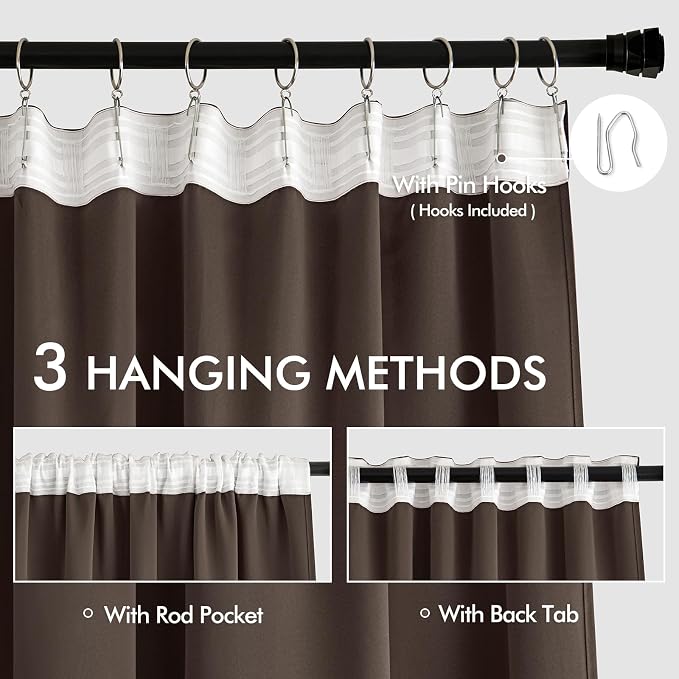MIULEE Chocolate Brown Back Tab Blackout Curtains 84 Inch Length 2 Panels Set - Image 3