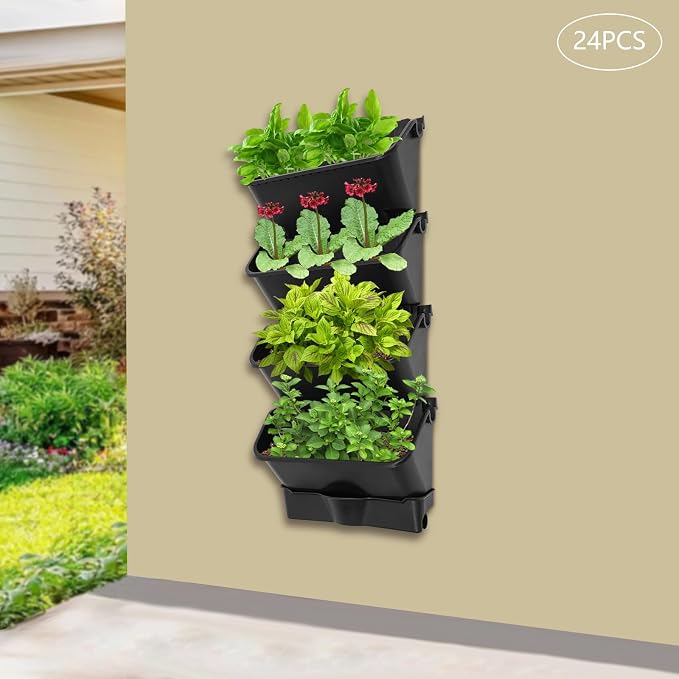Vertical Wall Planter with 24 Pots, Hanging Garden Plant Flowerpot Holder - Image 6