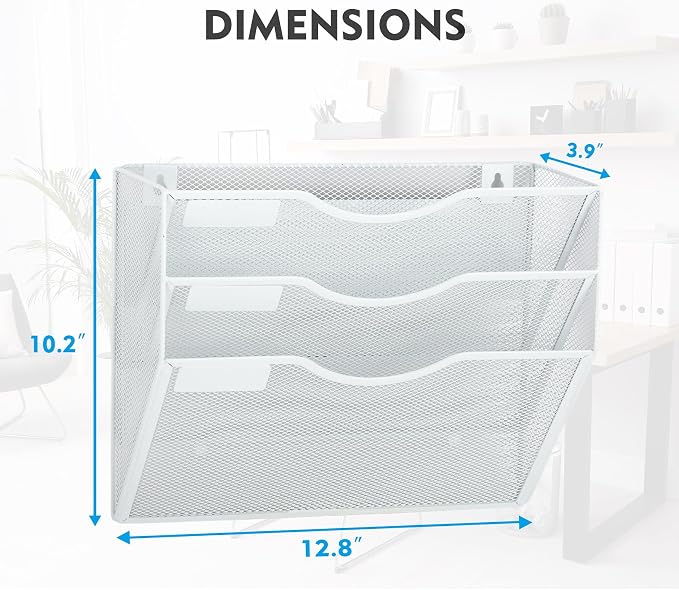 EASEPRES Magnetic 3 Pocket Mesh Hanging Wall File Organizer, Wall Mounted Mail - Image 3