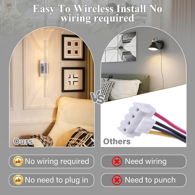 camuucci Battery Operated Wall Sconces Set of 2 Rechargeable Battery Powered - Image 3
