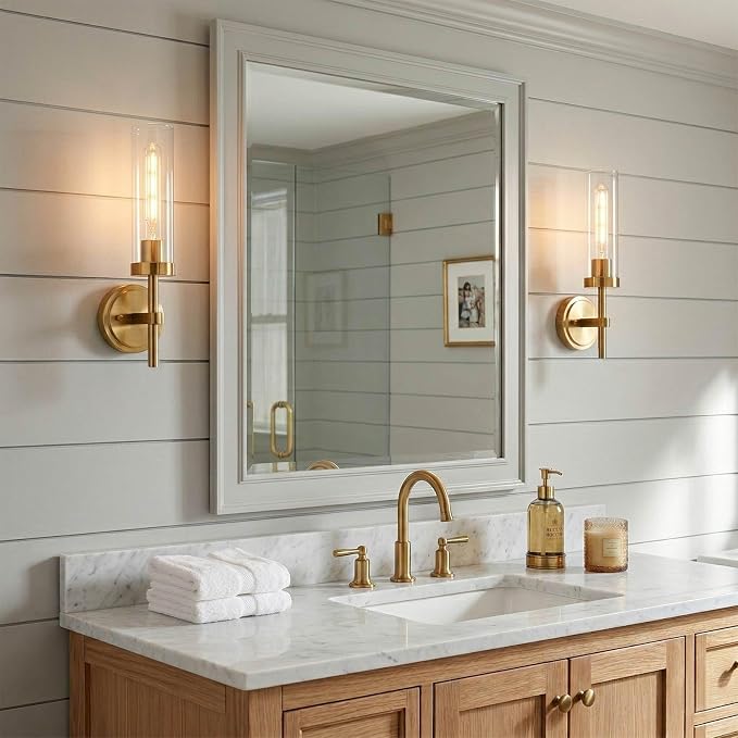 Hardwired Gold Wall Sconces Set of 2, Modern Bathroom Sconces Wall Lighting - Image 2