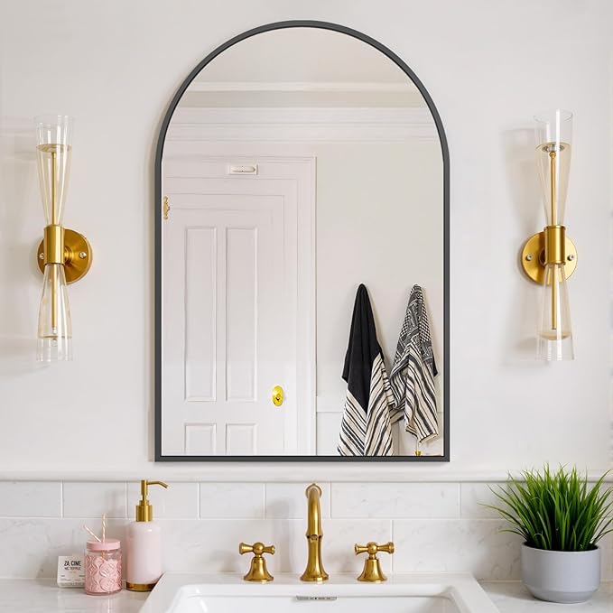 Bathroom Mirror for Wall, 36x24 Inch Arched Mirror, Matte Black Metal Framed - Image 5