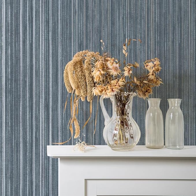 Tempaper Blue Textured Faux Grasscloth Removable Peel and Stick Wallpaper - Image 2