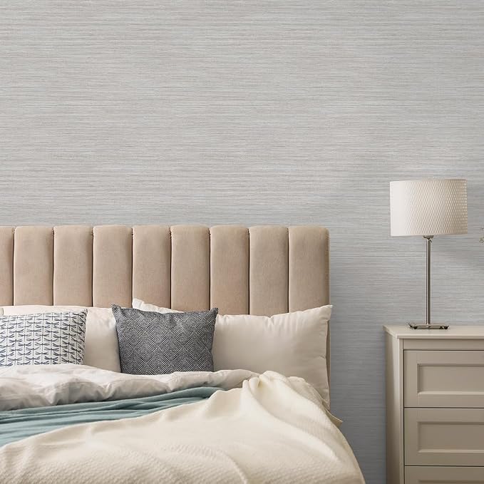 Tempaper Textured Pewter Grey Horizontal Faux Grasscloth Removable Peel and - Image 3