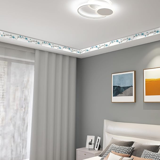 HOMETITUTE Wallpaper Border Peel and Stick Blue Blossom Texture Decorative Wall - Image 4
