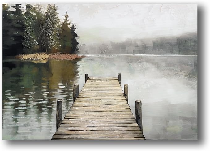 Nature Landscape Large Wall Art Canvas Picture，Horizontal Dock Forest Artwork - Image 5