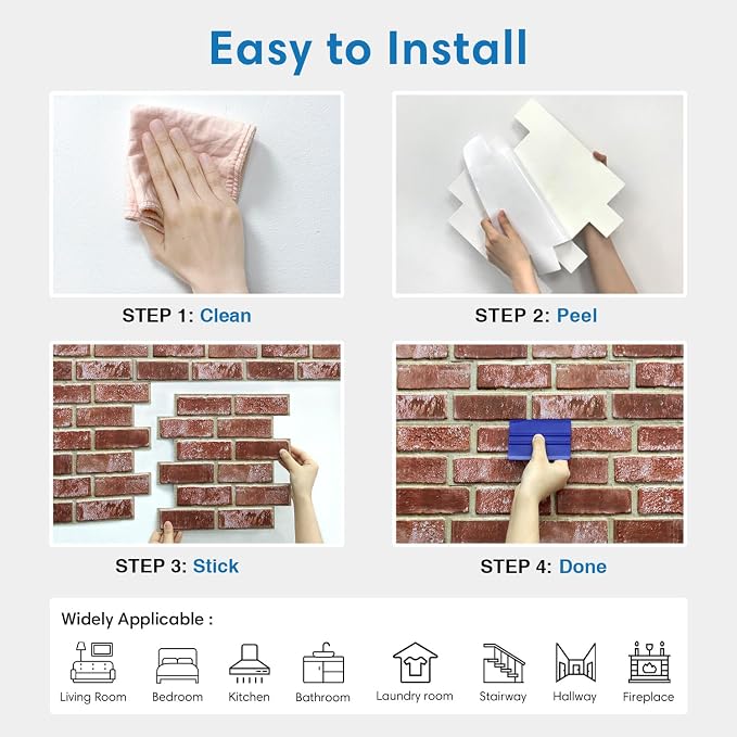 COMSTICKC 3D Red Brick Wall Panels Peel and Stick Tiles, Small Size Thin PVC - Image 8