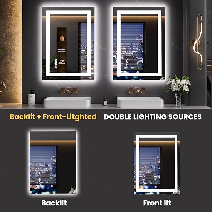 LOAAO 20"x28" LED Mirror for Bathroom, Lighted Bathroom Mirror - Image 5