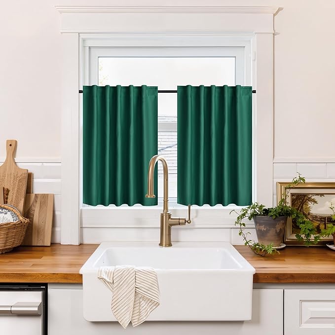 RYB HOME 100% Blackout Basement Curtains 30 inches Long, Heat & UV Blocking by RYBHOME