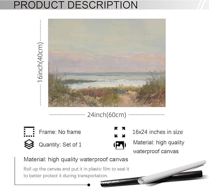 rumlud Nature Ocean Scenery Wall Art Beach Landscape Posters Vintage Coastal - Image 2