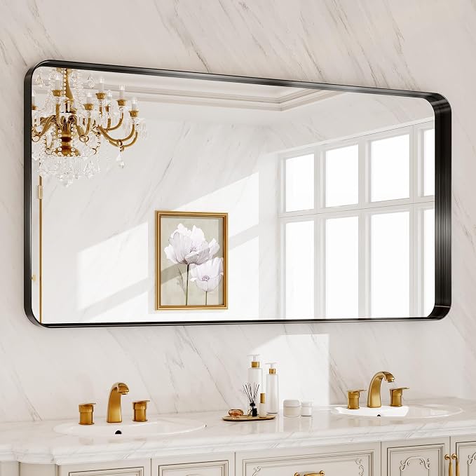 72 x 32 Inch Black Metal Framed Bathroom Mirror - Image 8