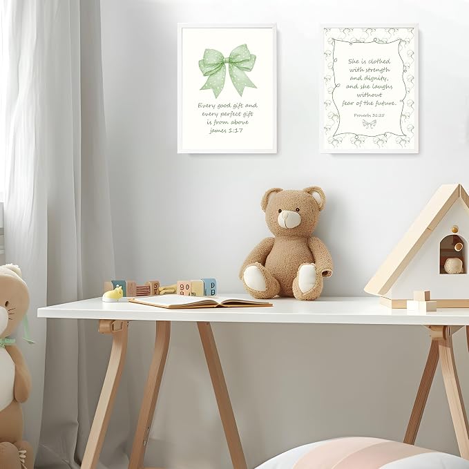 LARTSFRO Coquette Sage Green Bow Jesus Wall Art Decor Posters, Inspirational - Image 7