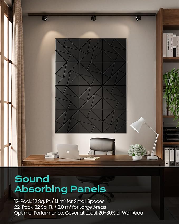 18-Pack Acoustic Panels, 11.8"x11.8"x0.4" Soundproof Wall Panels, Peel & Stick - Image 6
