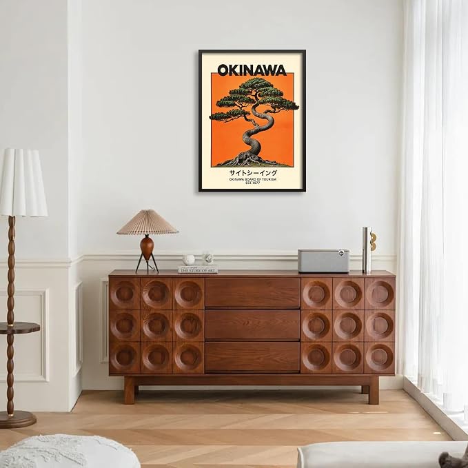 Japanese Black Framed Wall Art Okinawa Prints Vintage Japanese Bonsai Tree - Image 7