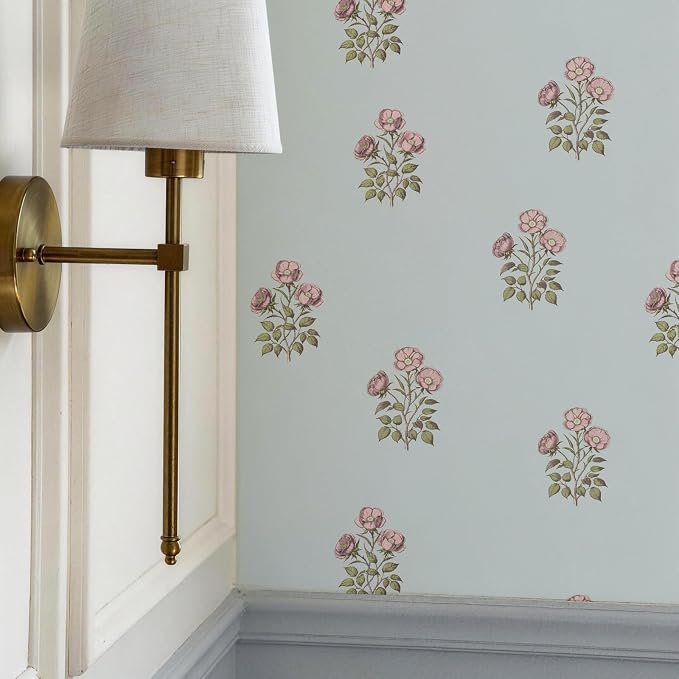 17.3" x 78.7" Vintage Blue Floral Wallpaper Peel and Stick Boho Wallpaper - Image 6
