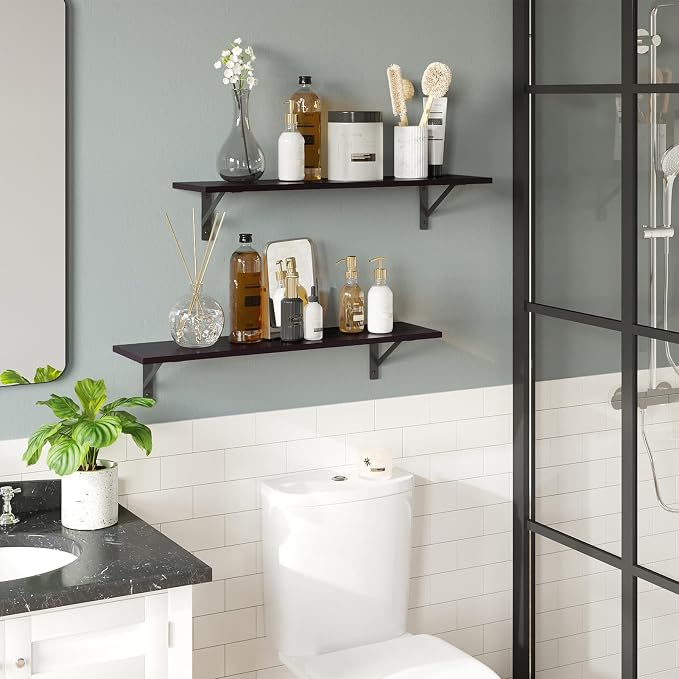 DINZI LVJ Long Wall Shelves, 23.6 Inch Wall Mounted Shelves Set of 2, - Image 5