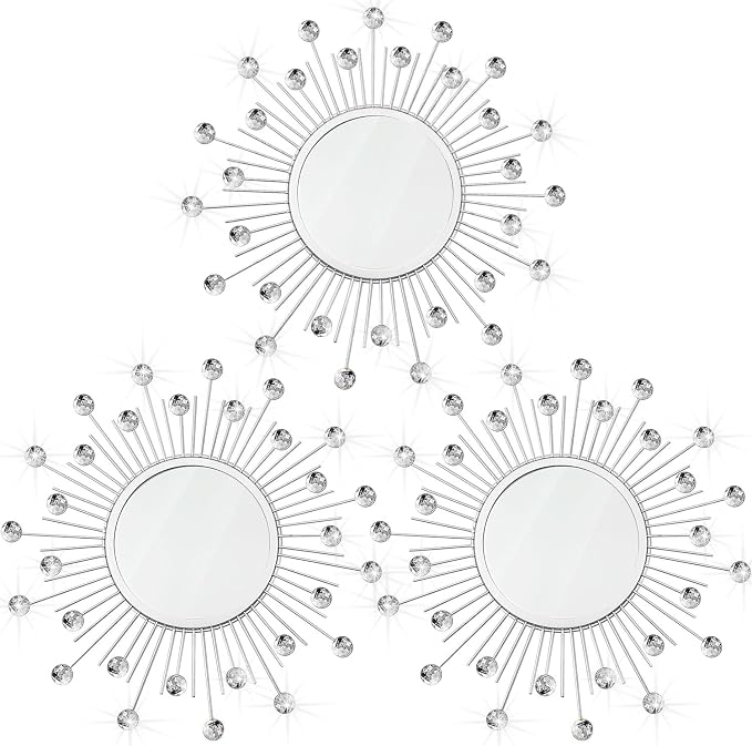 3 Pack Metal Mirrors for Wall Sunburst Wall Mirrors Home Décor Decorative by Uaussi