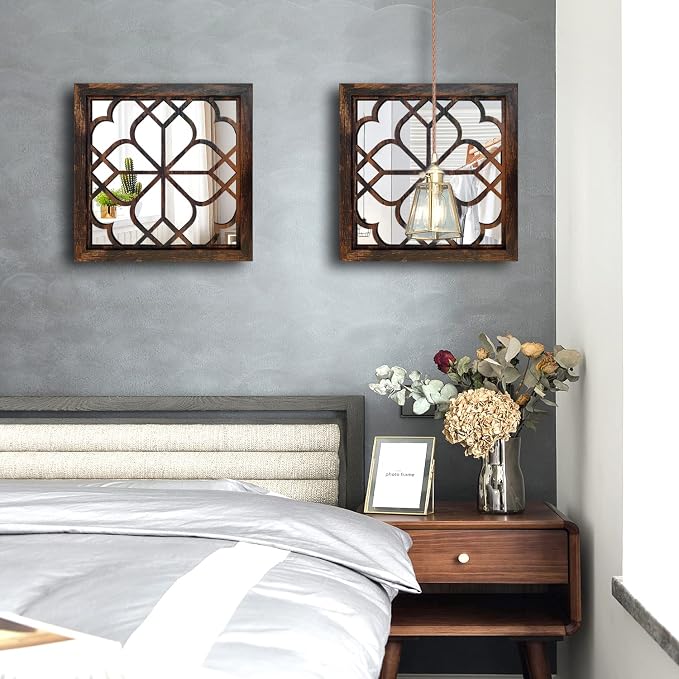 Wocred 2 PCS Square Wall Mirror, Gorgeous Rustic Farmhouse Accent Mirror - Image 4