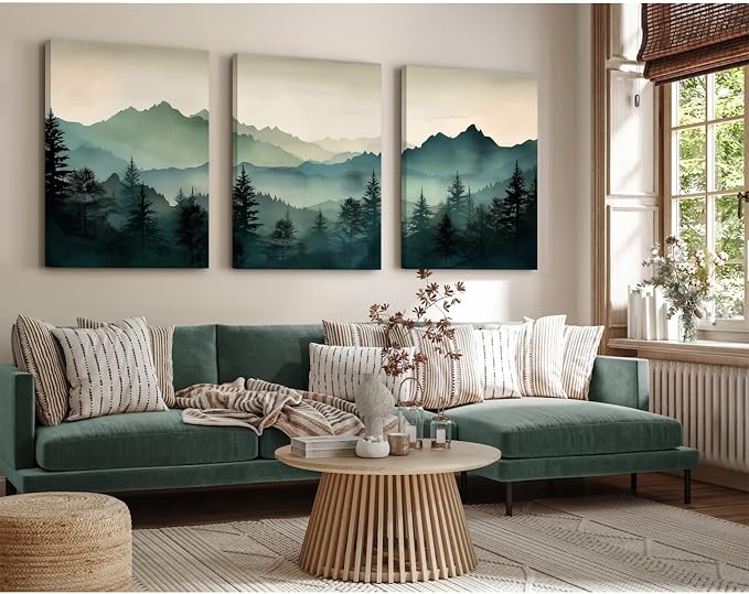 Mountain Wall Art Decor Set of 3 Sage Green Forest Canvas Wall Art Prints - Image 5