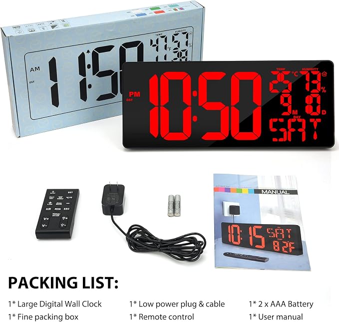18" Digital Wall Clock Large Display/Bluetooth Sync Time, Large Wall Clock - Image 7