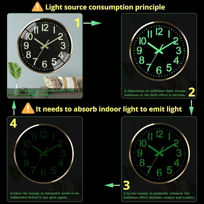 Luminous wall Clock Modern Silent Wall Clock, Non-Ticking Battery Operated Wall - Image 6