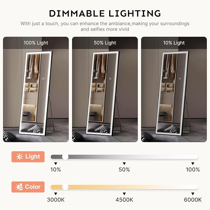 Kosmonia 71x24 Full Length Mirror, Dimmable 3 Color LED Light w/Light Memory - Image 6