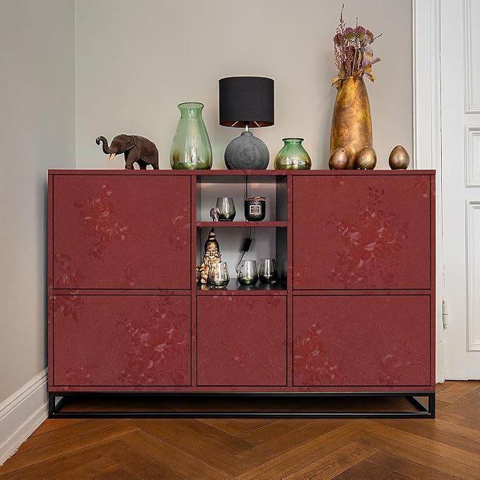Dark Red Peel and Stick Wallpaper Textured Embossed Floral Contact Paper Peel - Image 8
