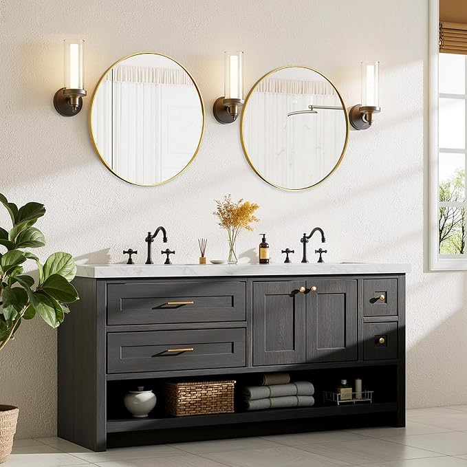 Bathroom Mirror for Wall, 30 Inch Round Mirror, Matte Gold Metal Framed Circle - Image 7