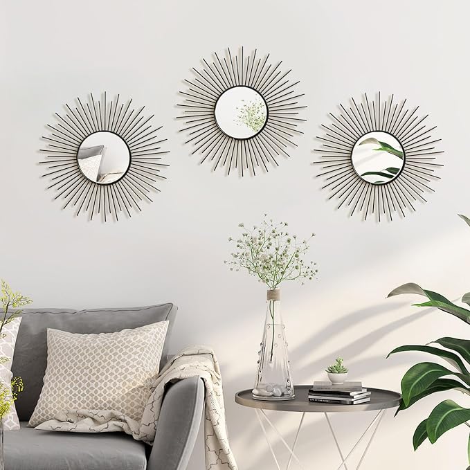 3 Pack Metal Mirrors for Wall Sunburst Wall Mirrors Home Décor Decorative - Image 6