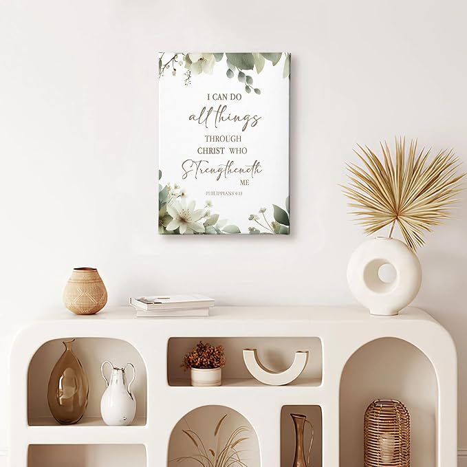 HIWX Christian Botanical Floral Wall Decor, Philippians 4:13 Bible Verse - Image 2