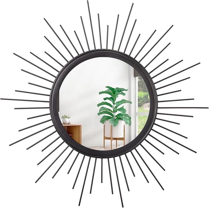 Black Sunburst Spoked Mirrors for Wall Boho Home Round Wall Art Mirror Classic by HLFMVWE
