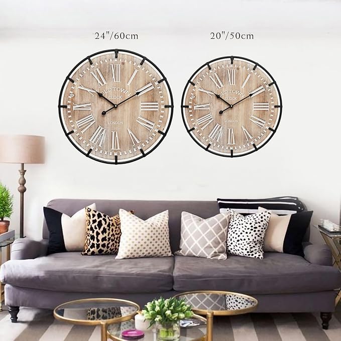 EMAX HOME 20 Inch Large Farmhouse Wall Clock, Rustic Antique Wood - Image 4