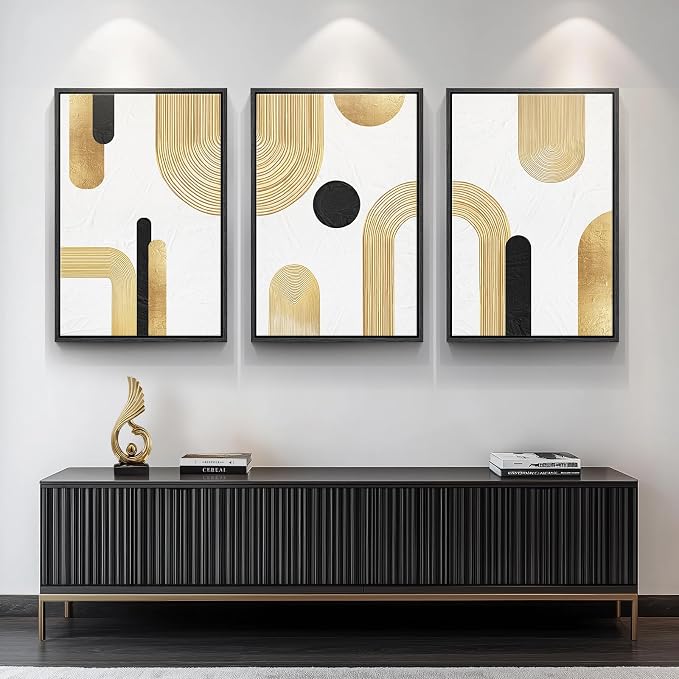 Large Framed Gold Abstract Geometric Wall Art - Image 8