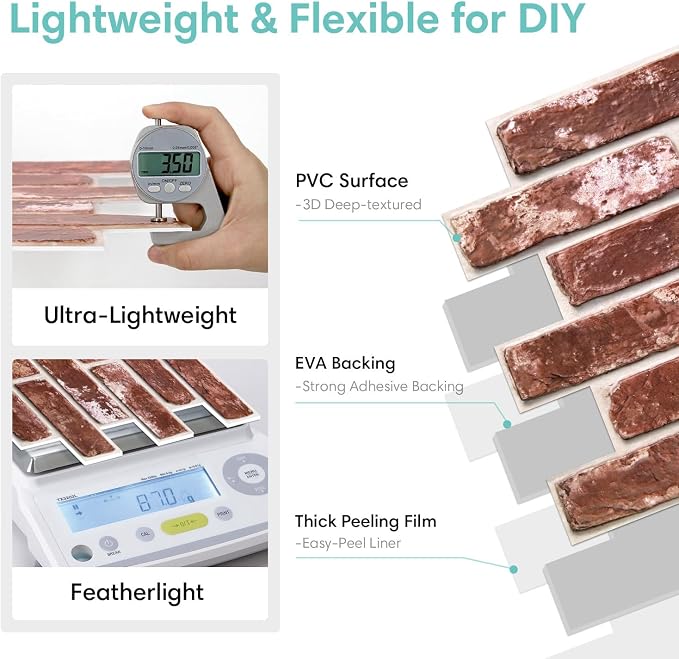 Commomy 3D Peel and Stick Brick, Ultralight Thin PVC Faux Brick Wall Panels - Image 4