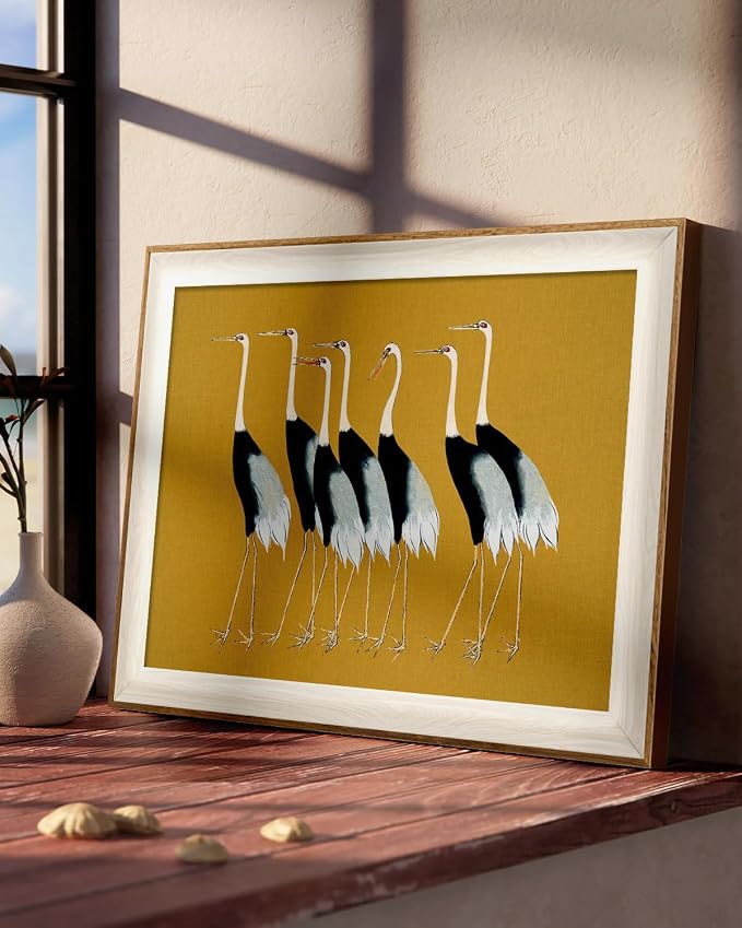 VIYYIEA Framed Wall Art for Living Room, Cranes Canvas Prints, Vintage Home - Image 2
