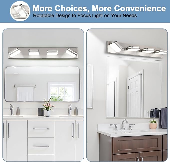 360° Rotate LED Dimmable Bathroom Vanity Light Fixtures, 1600LM Acrylic Brushed - Image 9